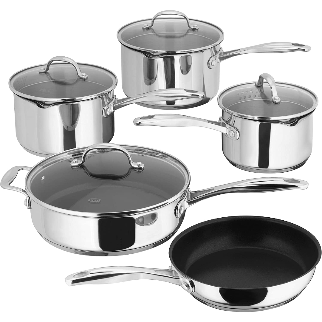 Stellar 7000 S7C4D Set of 5 Stainless Steel Draining Saucepans
