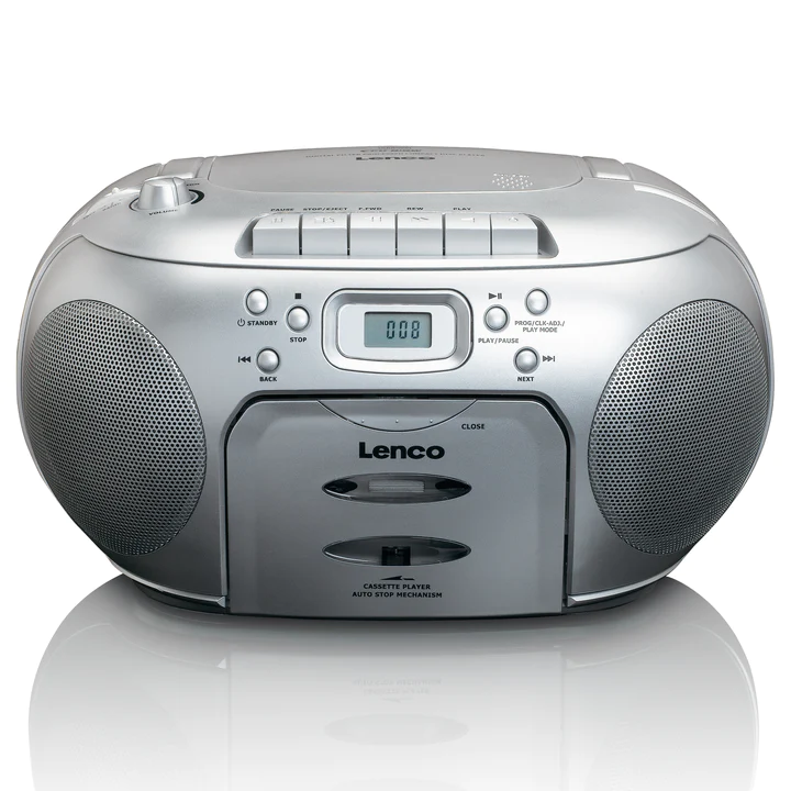 Lenco SCD-420SI - Portable Silver FM Radio CD- Cassette Player
