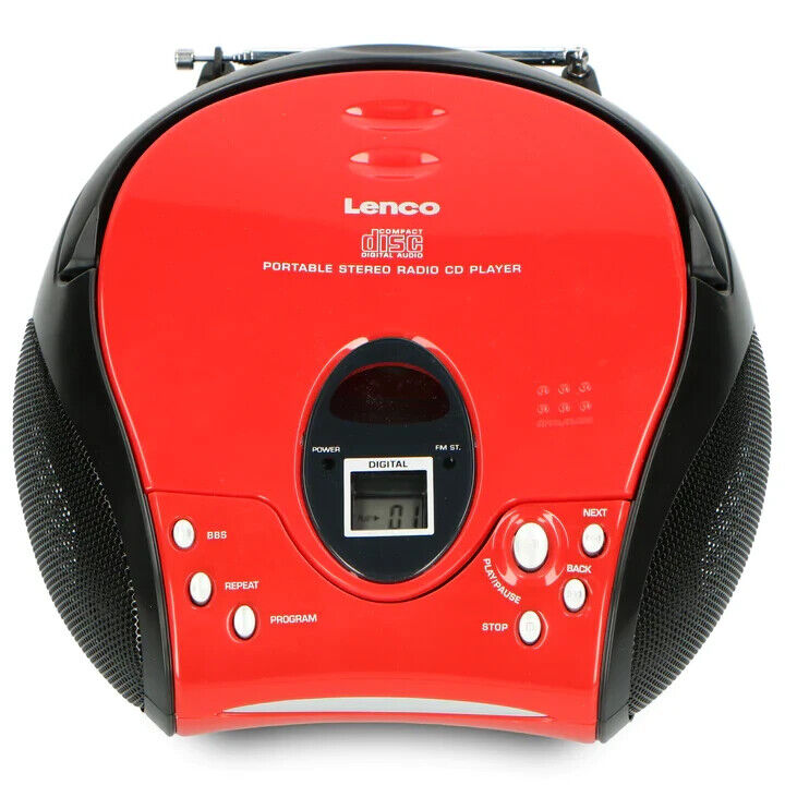Lenco SCD-24 Red/Black Portable Stereo FM Radio CD Player With Headphone Jack