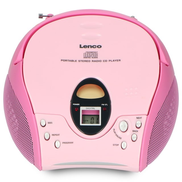 Lenco SCD-24 Pink Portable Stereo FM Radio CD Player With Headphone Jack