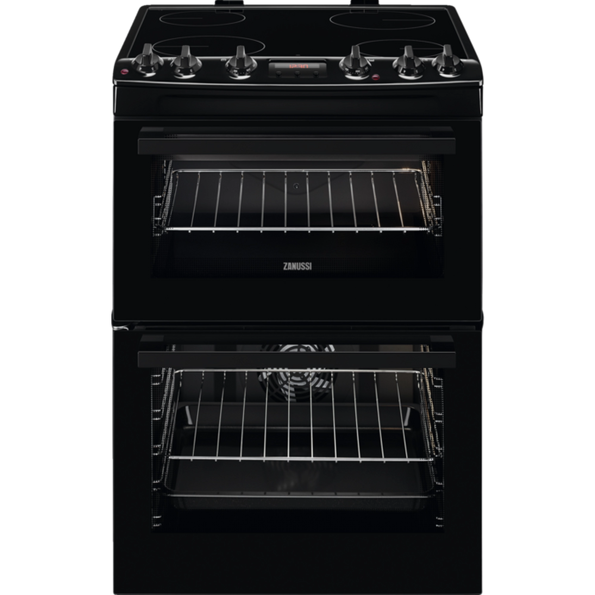 Zanussi ZCV66250BA 60cm Double Oven Electric Cooker with Ceramic Hob - Black