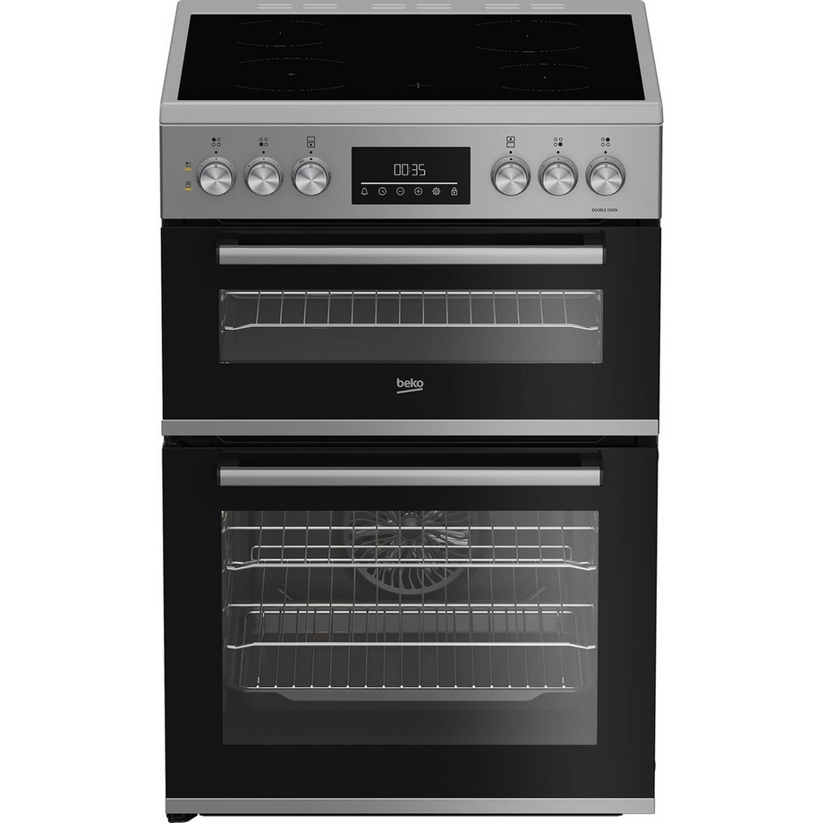 Beko EDC6731S 60cm Double Oven Electric Cooker with Vitroceramic Hob - Silver
